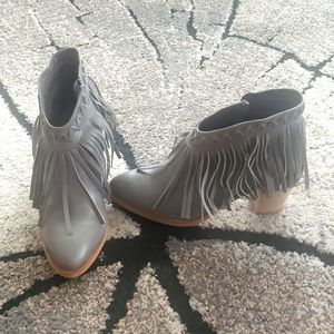 Beast fashion grey fringe ankle booties